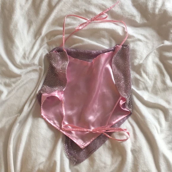 Pink chain mail diamanté top - Picture 5 of 6